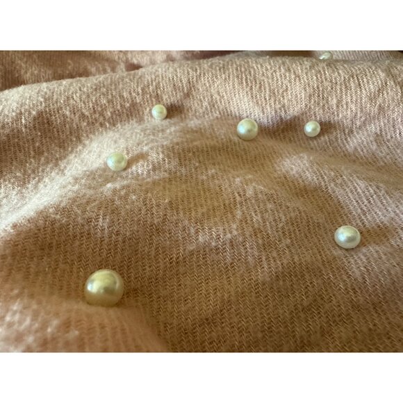 Jessica McClintock Faux Pearl-Embellished Pink Scarf With Fringe - Picture 3 of 11